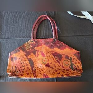Genuine Leather Bag Tote Vintage embossed Giraffe African theme Made In India